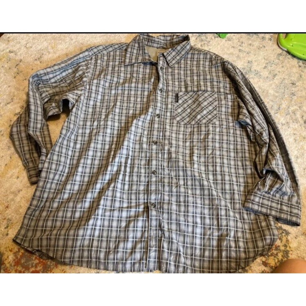 Men's Columbia Plaid Long Sleeve Button Down Shirt Size 3XL Tan/Black Vented